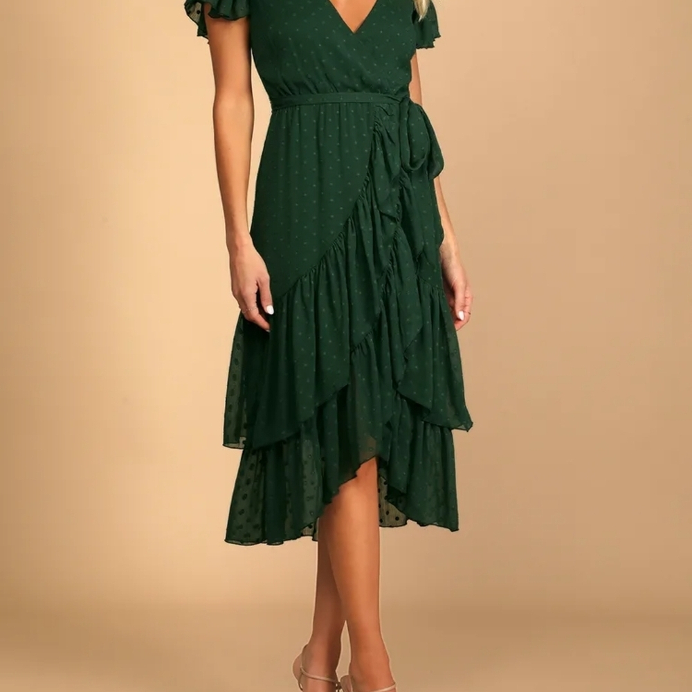 Elegant Green Ruffle Wrap Dress
